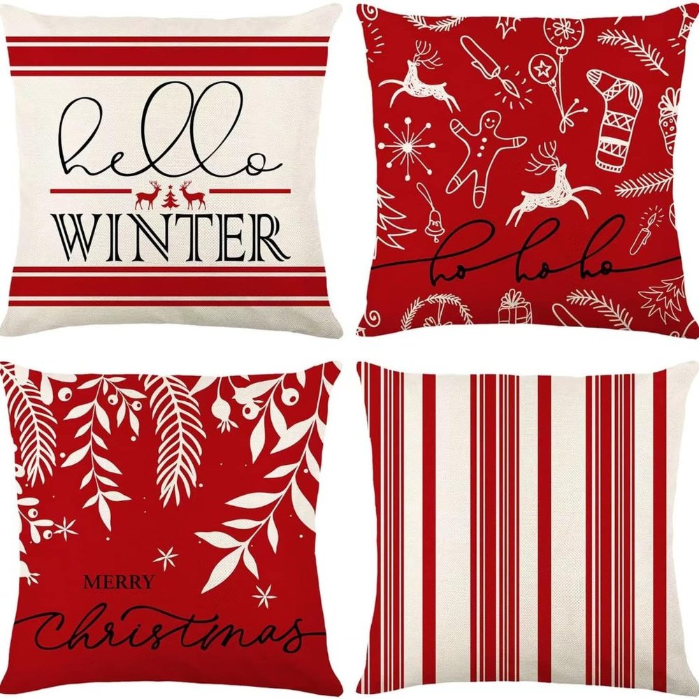Christmas Pillow Covers Red Holiday Decor Decorative Cases Xmas Decorations 18in